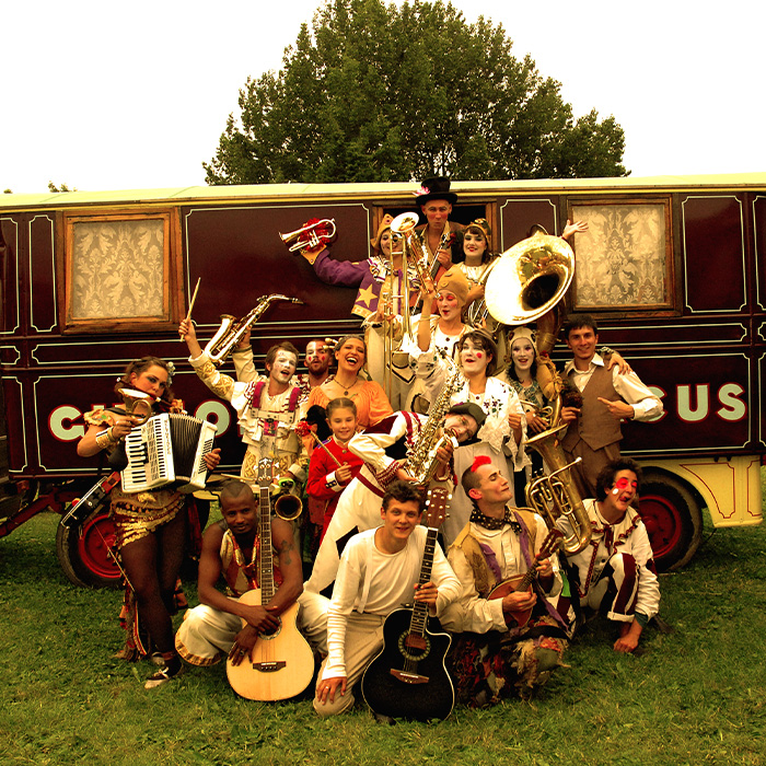Giffords Circus Band group of live musicians with instruments