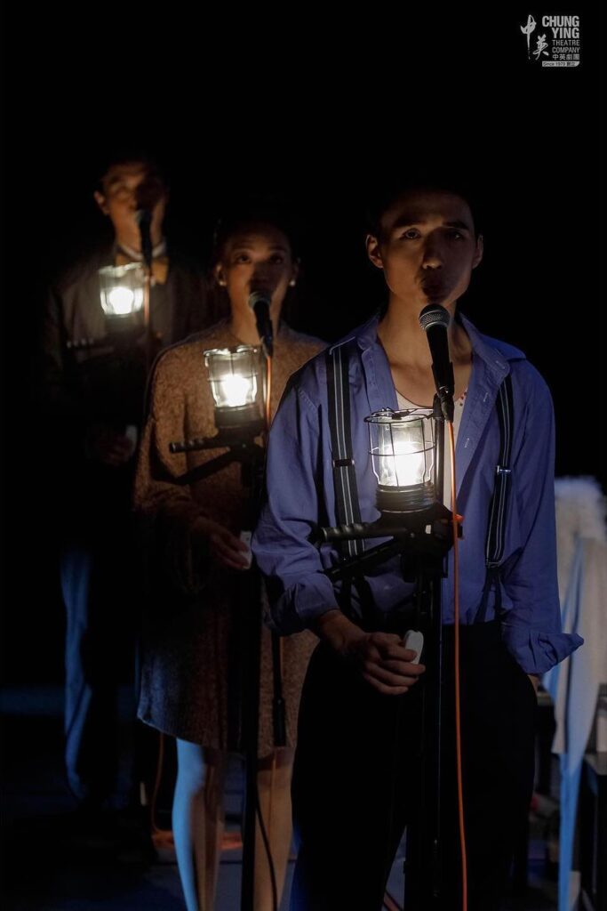 Actors at Chung Ying Theatre singing music by Composer Sarah Llewellyn