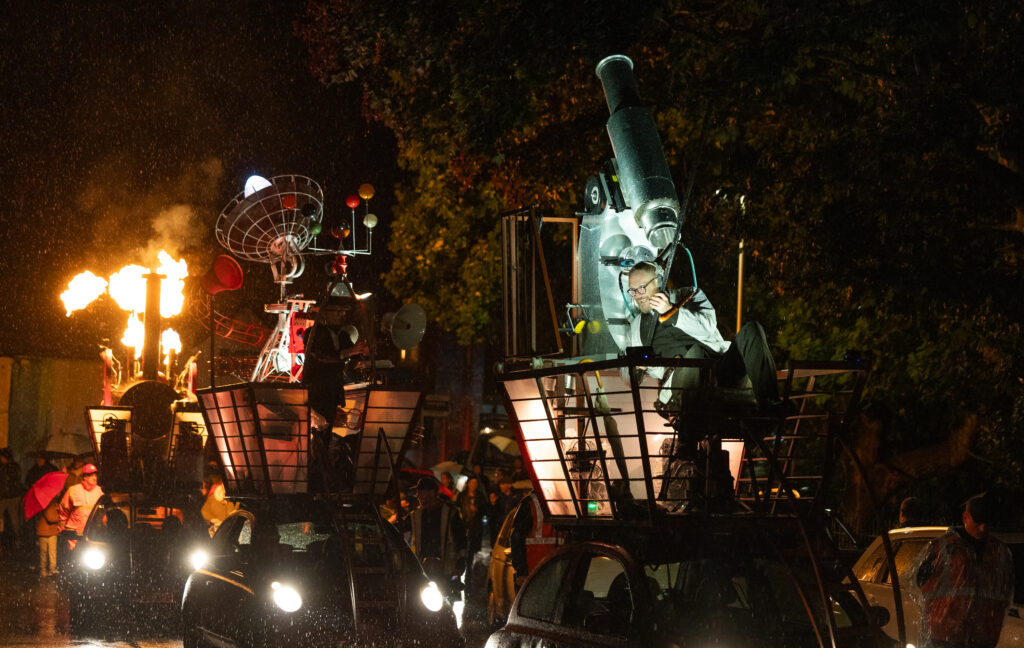 Darlington Night Parade during Ghost Train, an immersive outdoor theatre production with live music and kinetic structures